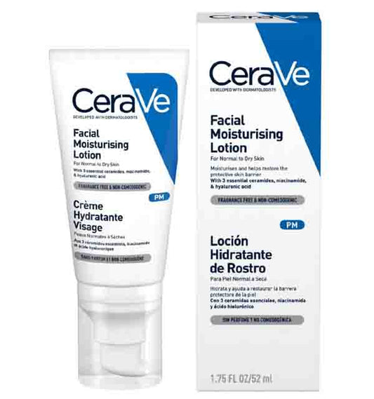 Cerave Pm Facial Moisturizing Lotion Night Cream With Hyaluronic Acid , 3 Essential Ceramides And Niacinamide 52ml .