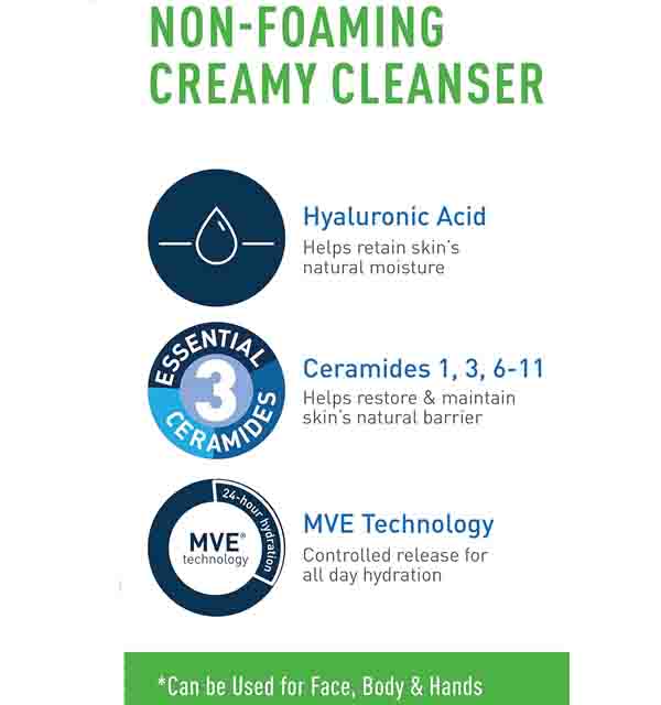 Cerave Hydrating Facial Cleanser For Normal To DRY Skin With 3 Essential Ceramides and Hyaluronic Acid .