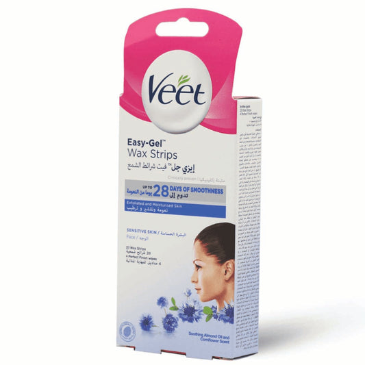 Veet Easy Gel Face Wax Strips Sensitive Skin (Pack of 20 Strips)