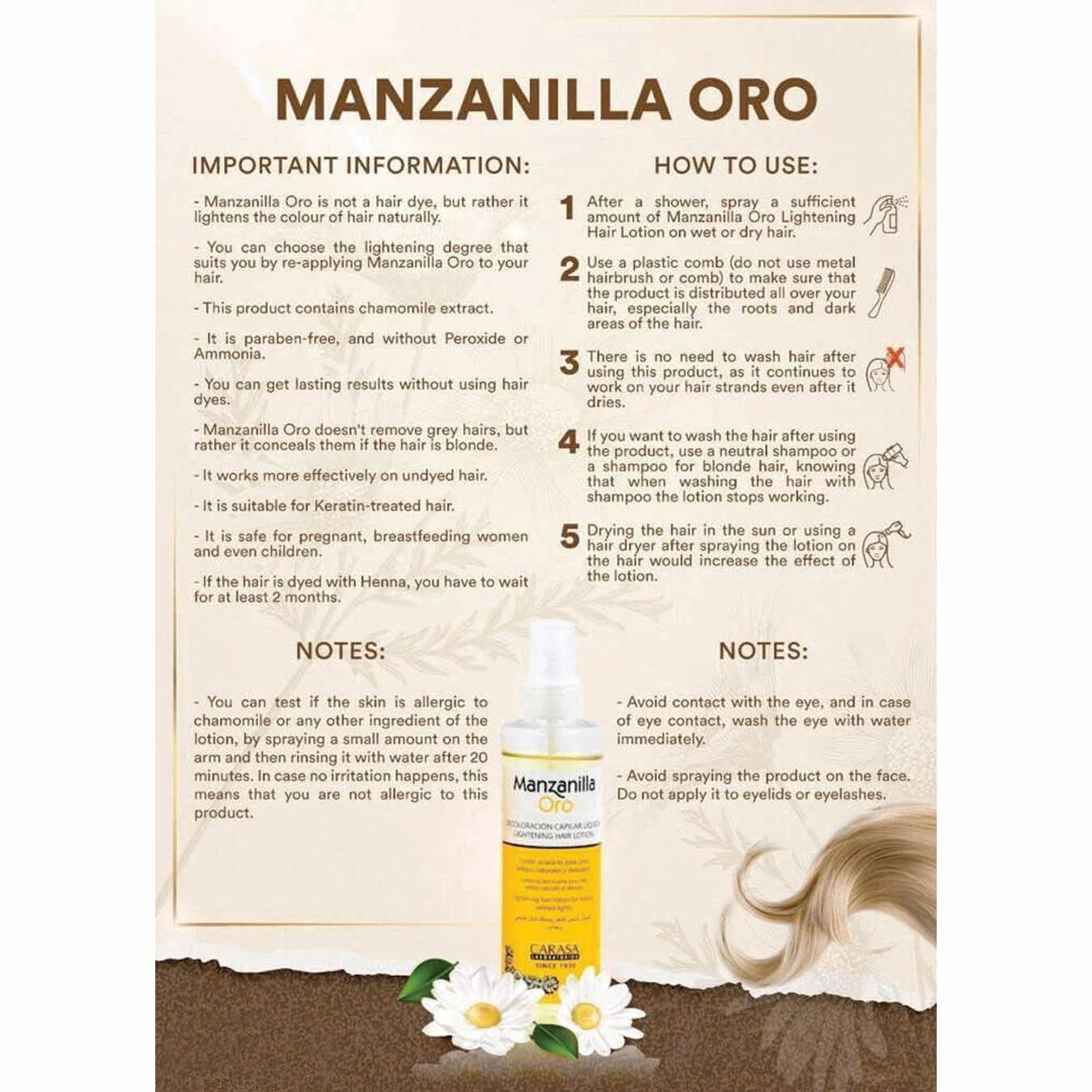 Manzanilla Oro Lightening Hair Lotion Spray 180 ml .