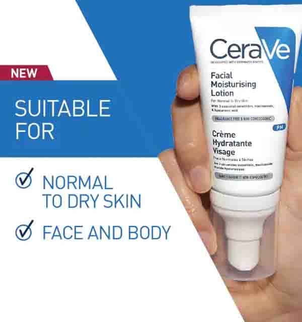 Cerave Pm Facial Moisturizing Lotion Night Cream With Hyaluronic Acid , 3 Essential Ceramides And Niacinamide 52ml .